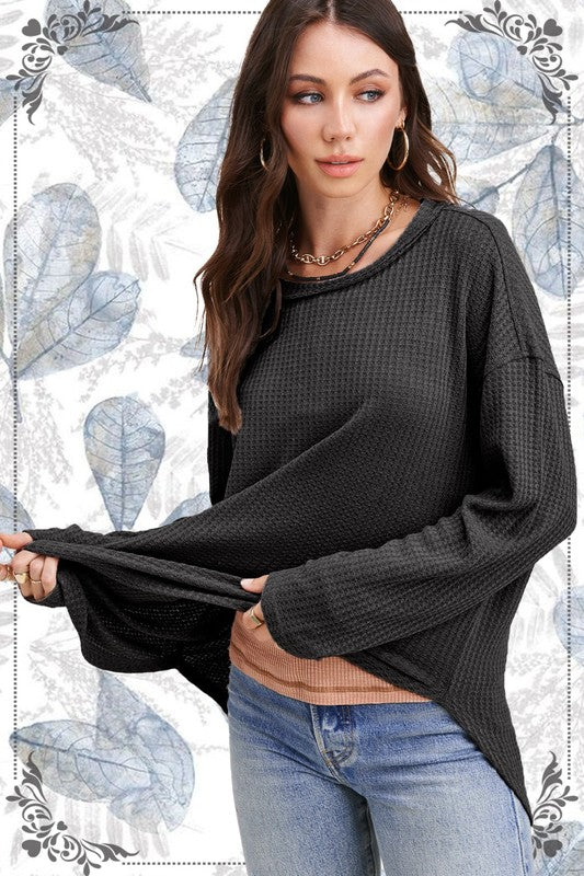 Raw Edge Details Bree Waffle Top