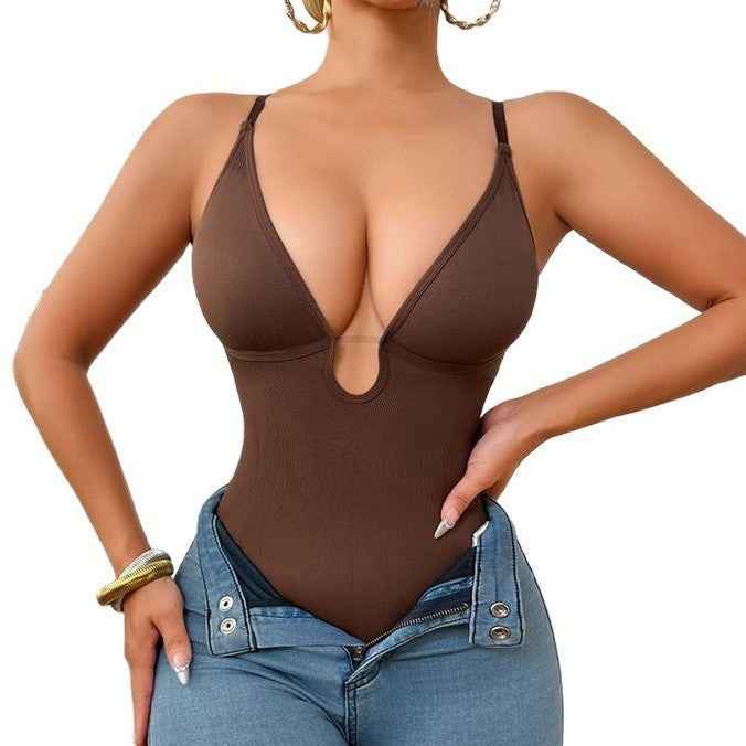 Deep V Corset Bodysuit - Sculpting Shapewear - Fashions Envy