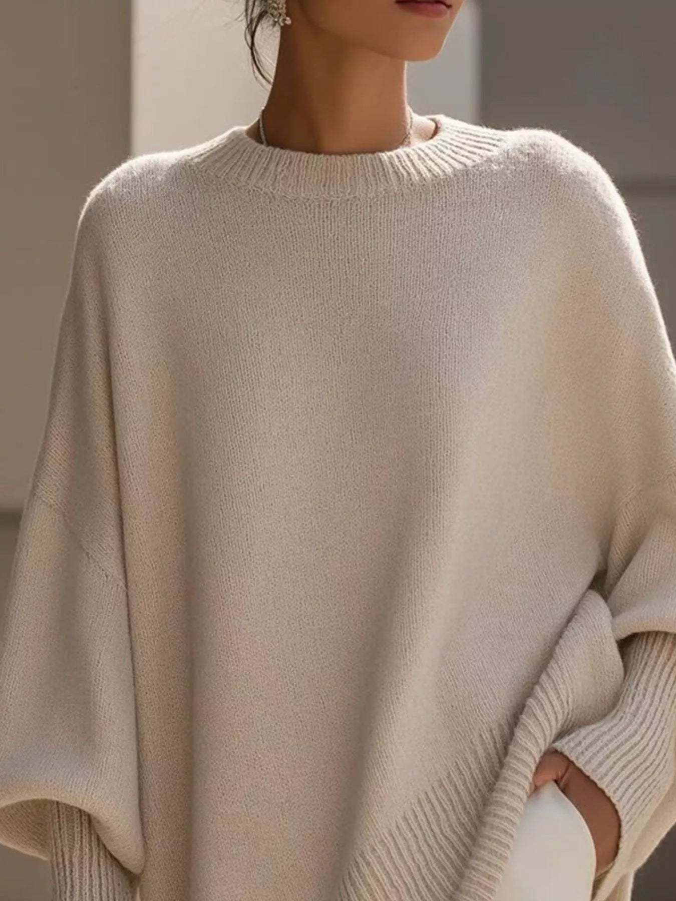 Oversized Sweater - Ribbed Batwing Sleeve - Fashions Envy