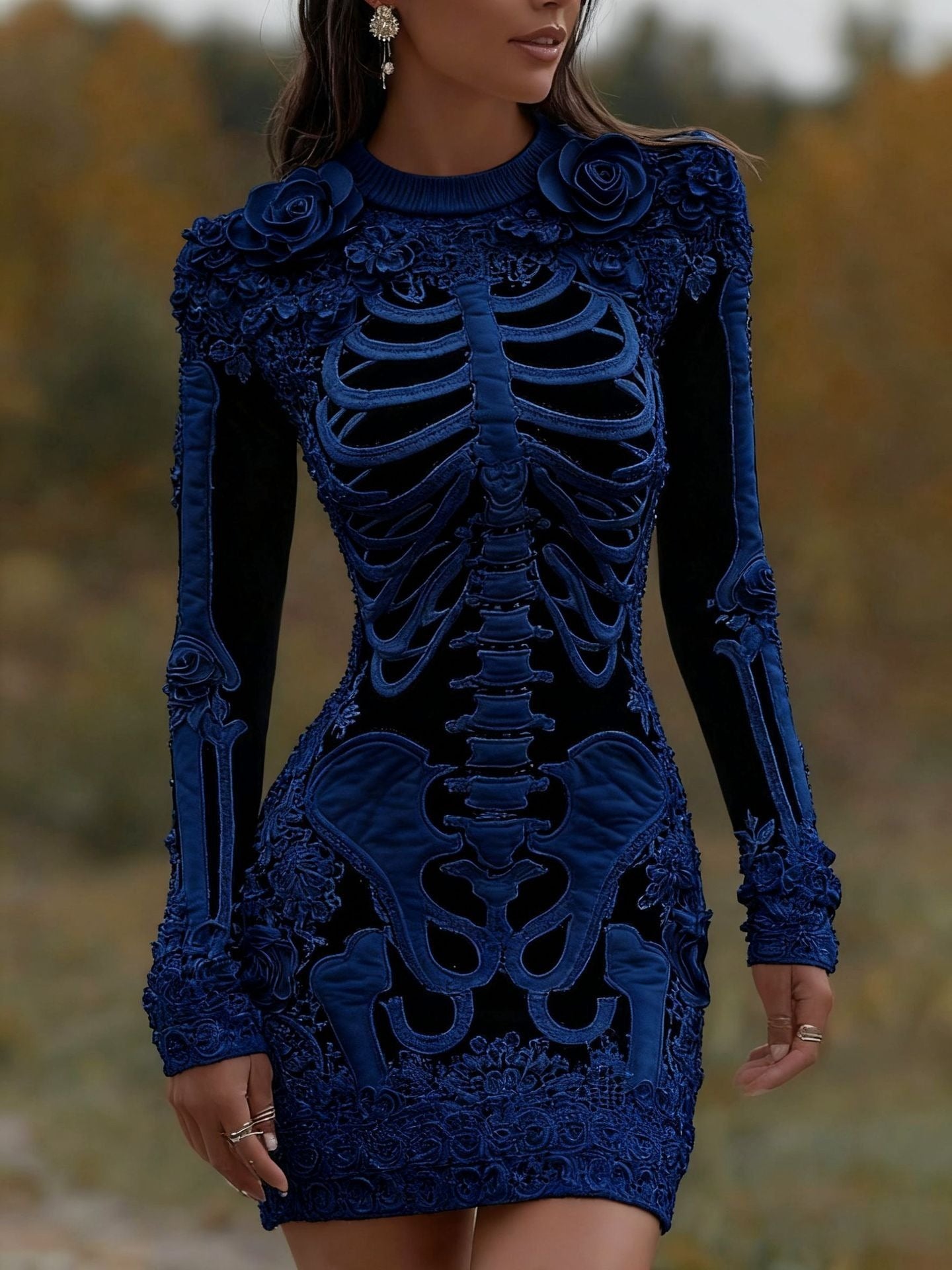 Skeleton Mini Dress - 3D Floral Halloween Costume