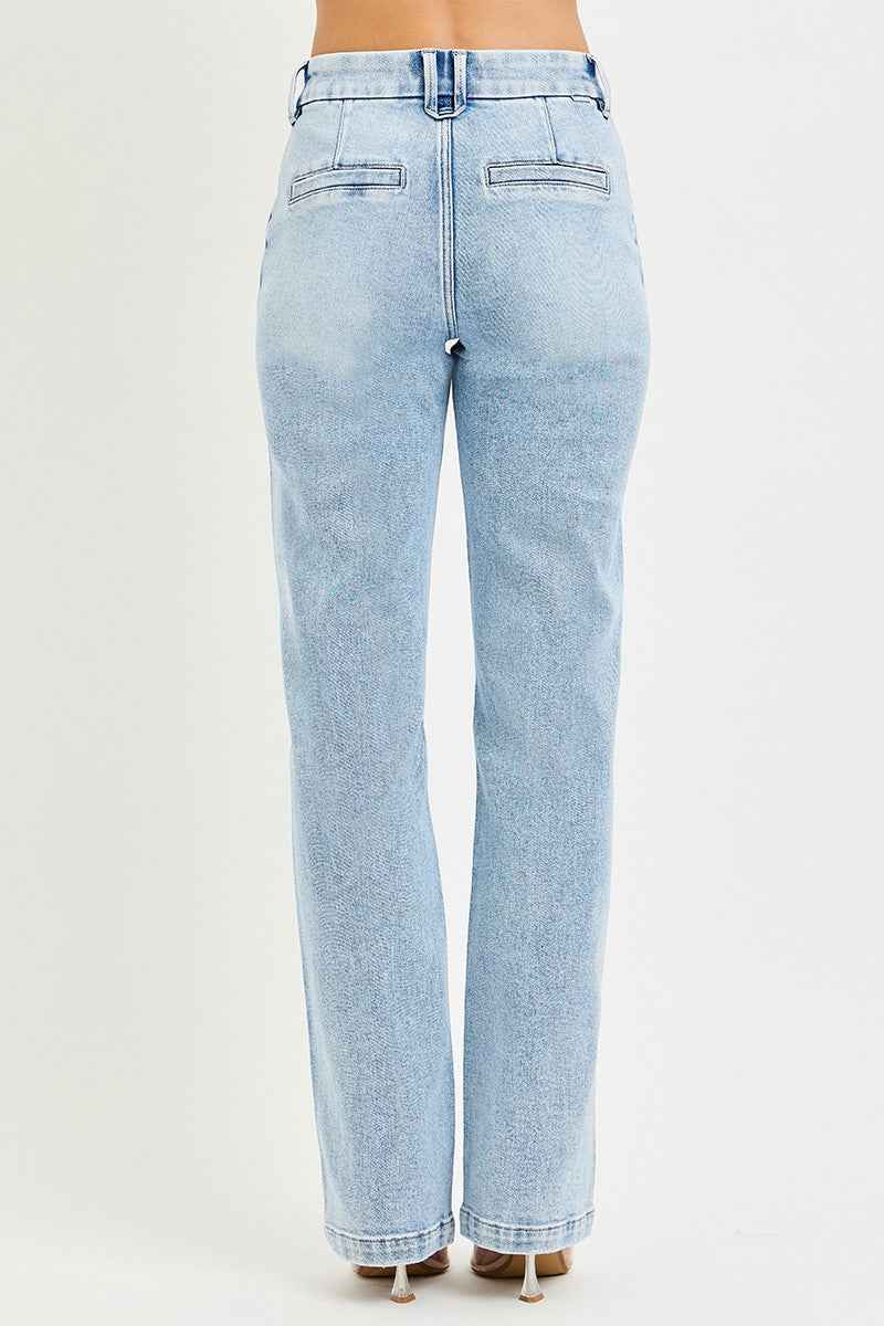 RISEN Tummy Control High Rise Straight Jeans - Pin Tuck