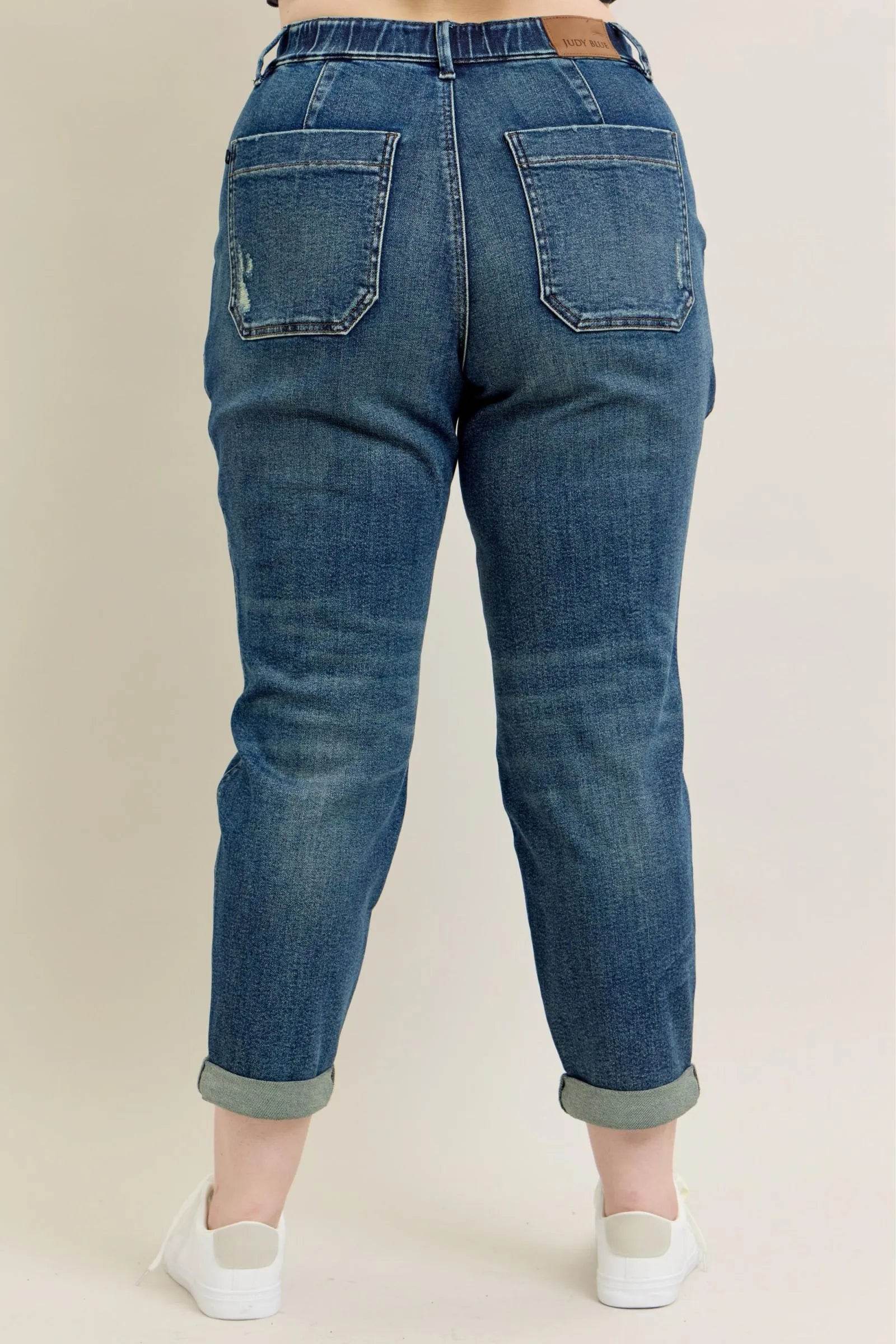 Judy Blue Full Size HW Vintage Wash Jeans w/ Drawstring Plus Size - Fashions Envy