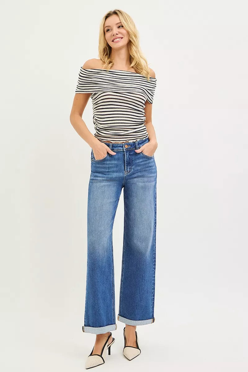 RISEN High Rise Jeans Women - Relaxed Fit Ankle Cuff - Fashions Envy