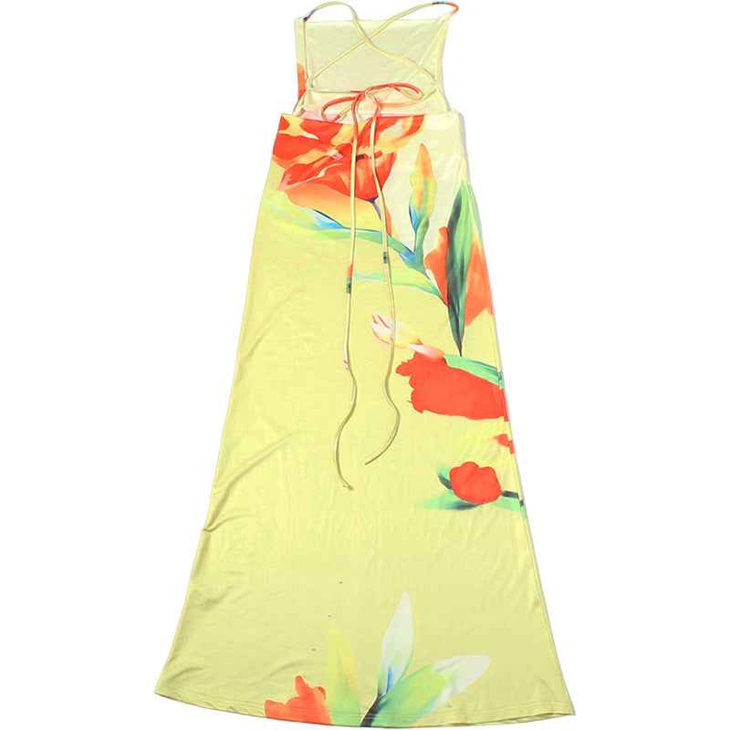 Low-cut Sexy Maxi Dress - Backless Cross-Strap