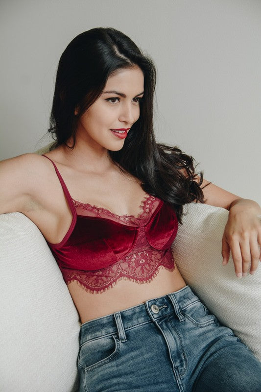 Velvet and Lace Cropped Half Cami