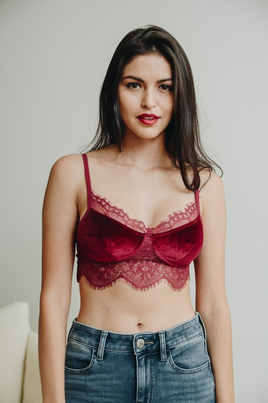 Velvet and Lace Cropped Half Cami