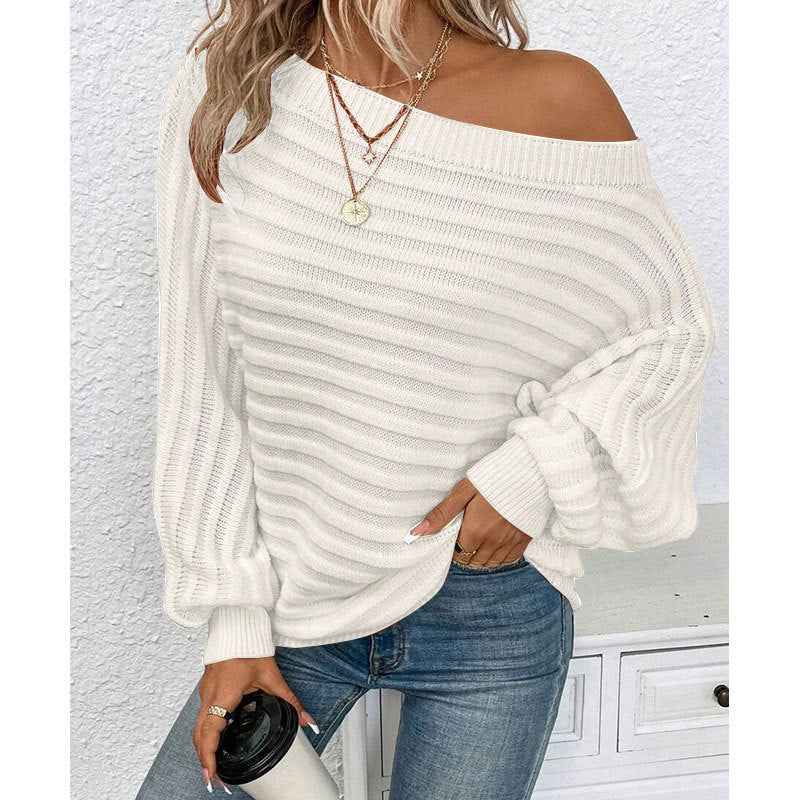 Off-Shoulder Sweater - Cozy Batwing Knit Top