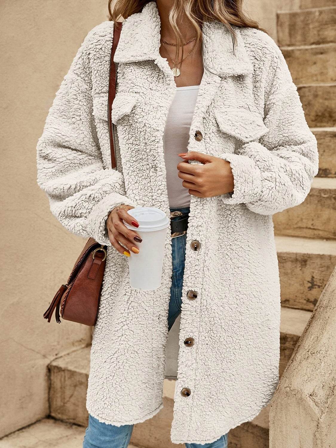 Collared Button Down Coat - Fashions Envy