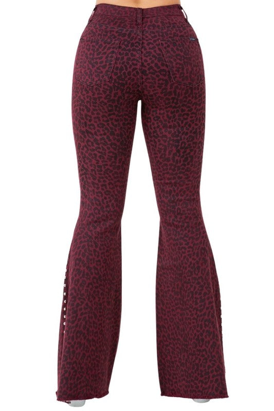 Leopard High Rise Studded Bell Bottom 30' Inseam