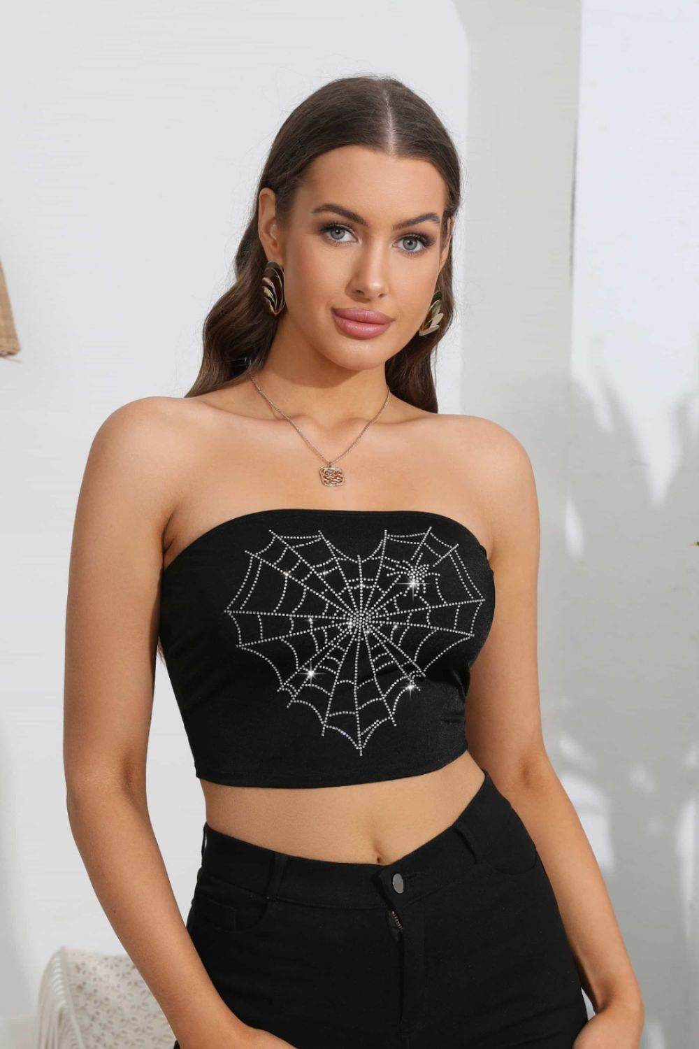 Heart Spider Web Graphic Tube Top - Fashions Envy
