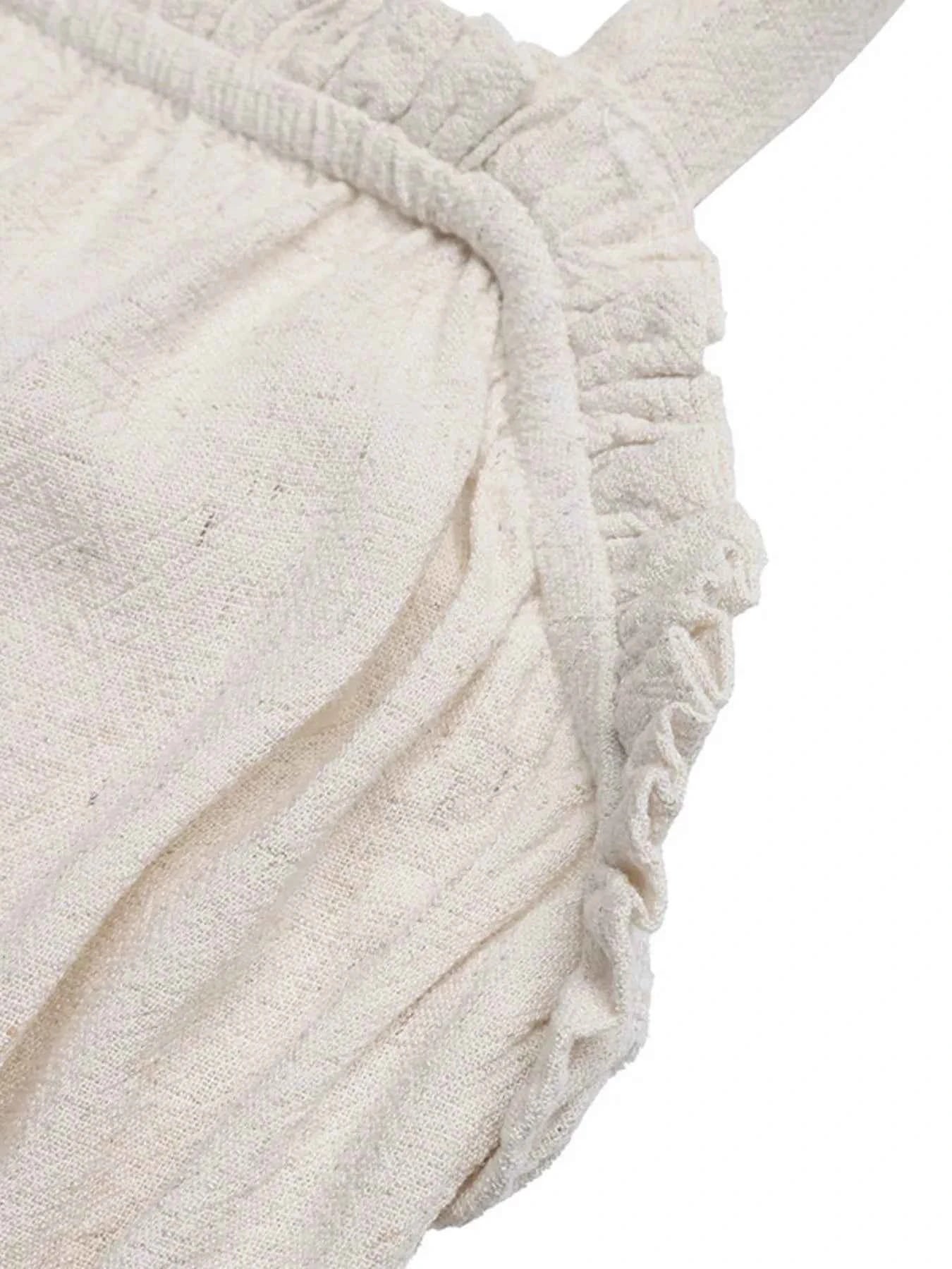 Tie Strap Romper - Frill Tassel Hem Casual Shorts