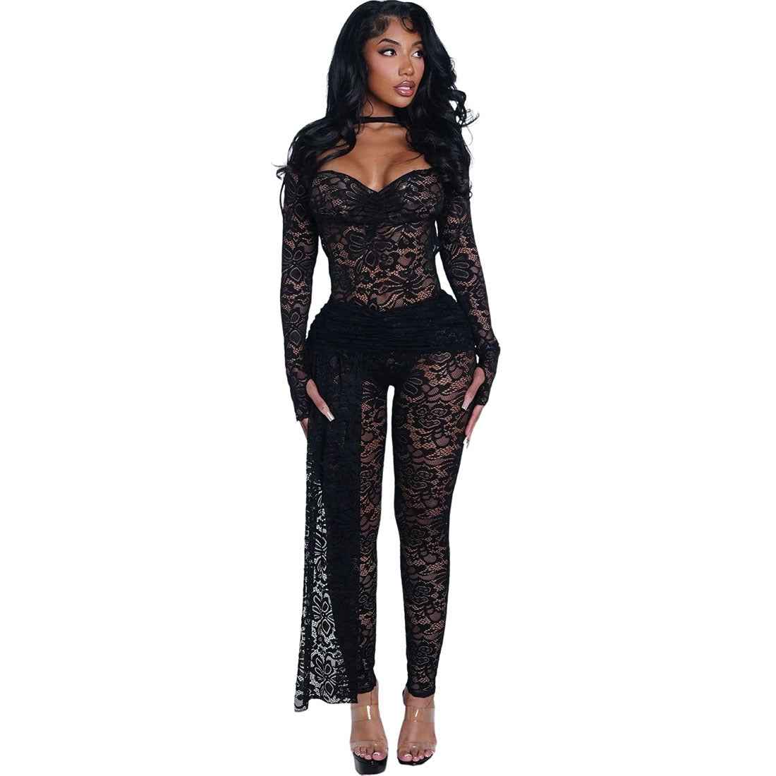 Sexy Lace Hot Girl Outfit Set - Bodysuit and Pants