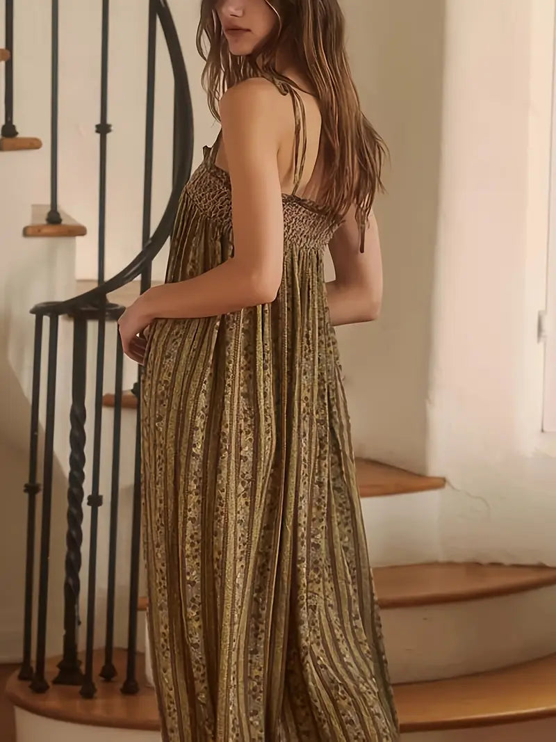 Sleeveless Flowy Vibrant Striped Jumpsuit with Lace Trim