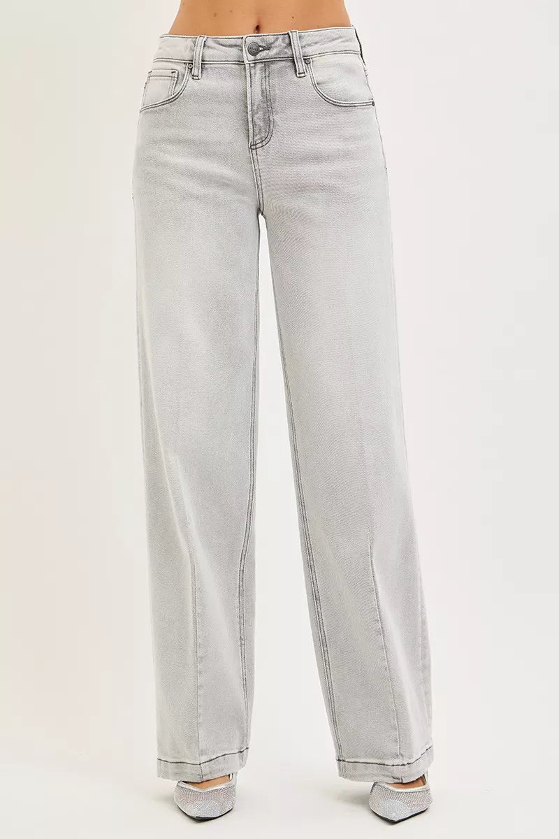RISEN Slouchy Baggy Jeans - Contrast Stitching Relaxed Fit - Fashions Envy