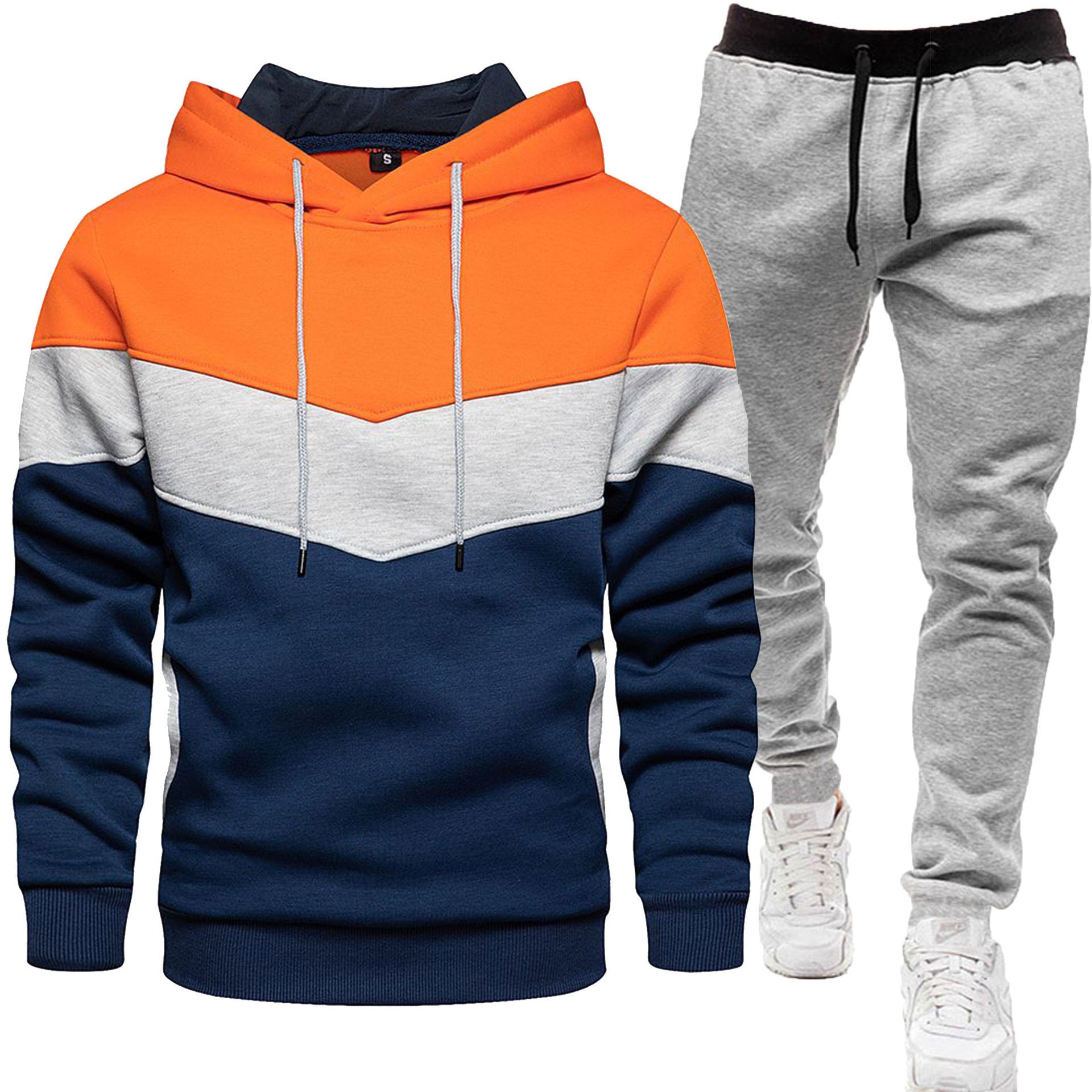 Men's Hoodie Tracksuit - Color Block Two-Piece Set