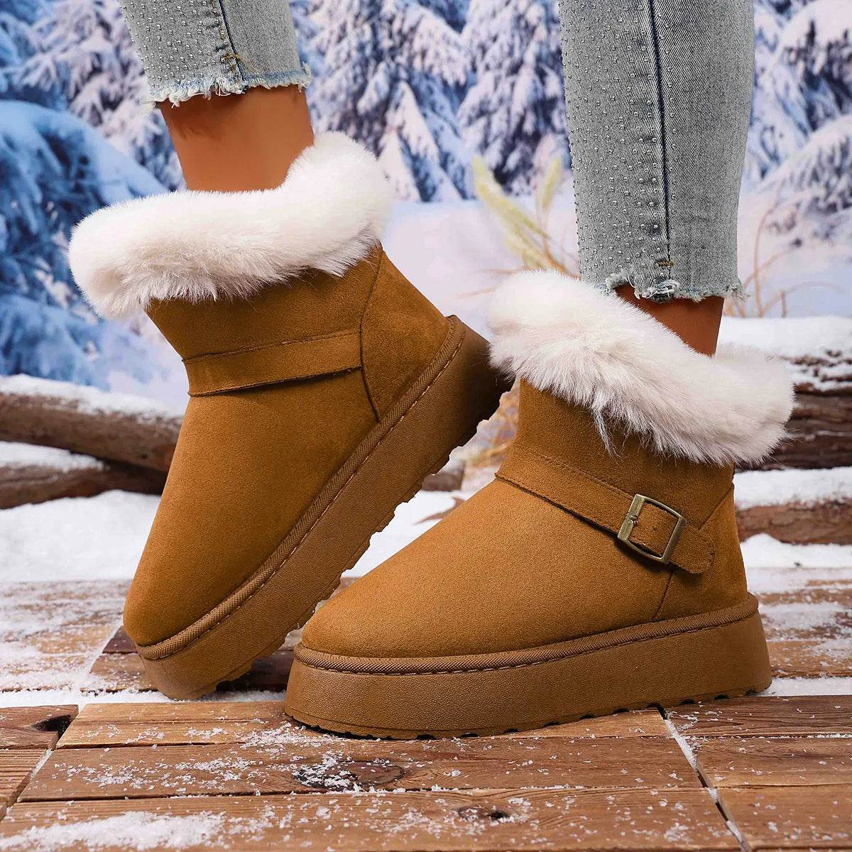 Cozy Round Toe Platform Boots with Fluff Lining - Fashions Envy