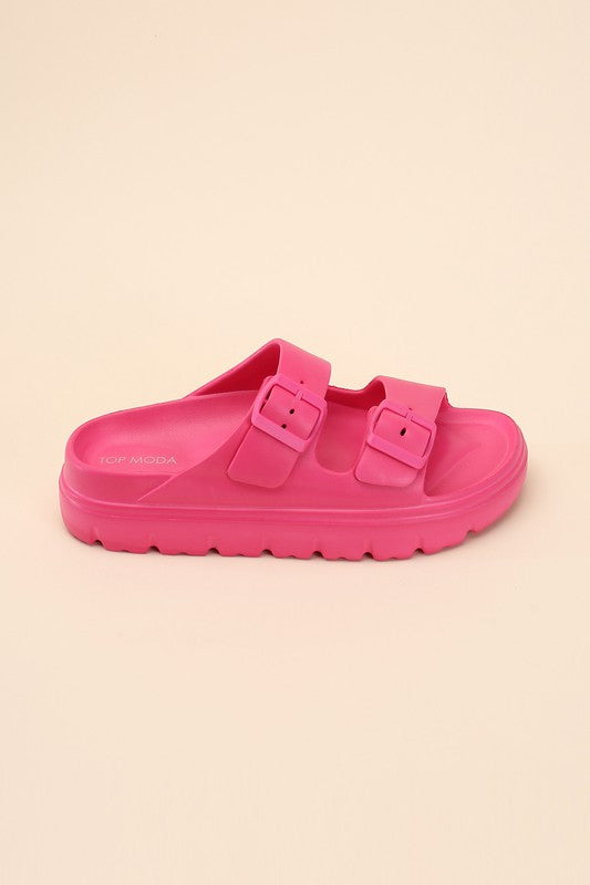 Round Open Toe Buckle Strap Slides