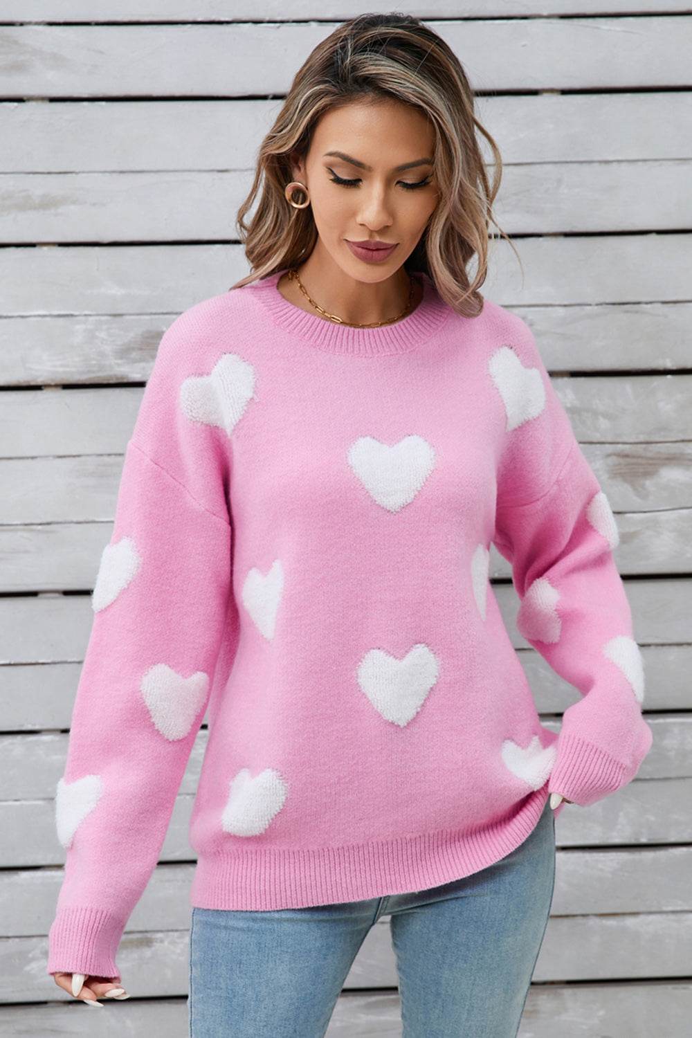 Angel Wings Heart Round Neck Long Sleeve Sweater - Fashions Envy