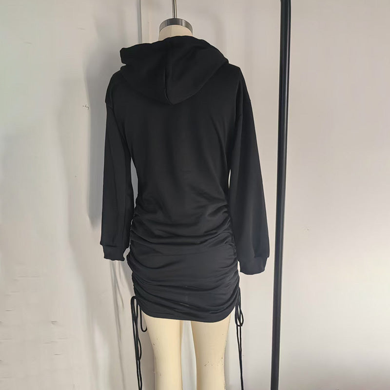 Hoodie Mini Dress - Bodycon Dress with Drawstring