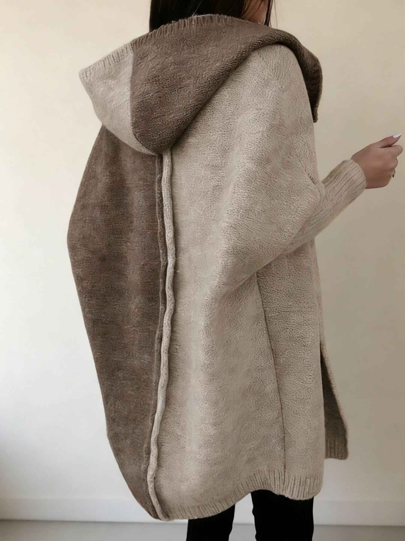 New Style Women's Color-blocked Hooded Knitted Cardigan, Large-sized Mid-length Sweater For Autumn And Winter, Women's Outerwear