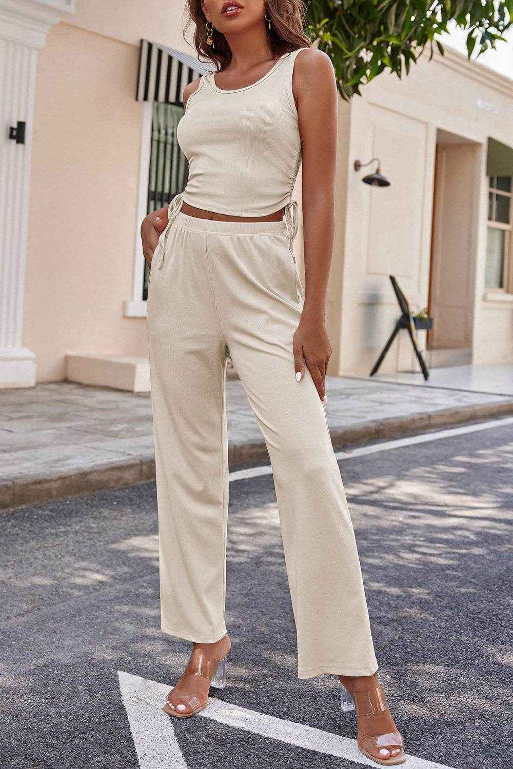 Drawstring Tank - Long Sleeve Cover Up and Pants Set