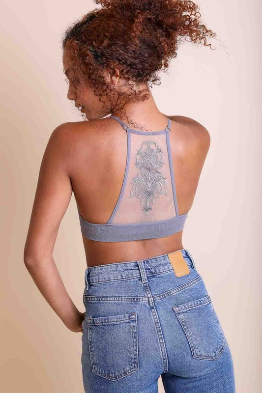 Tattoo Mesh Cropped Racerback Bralette