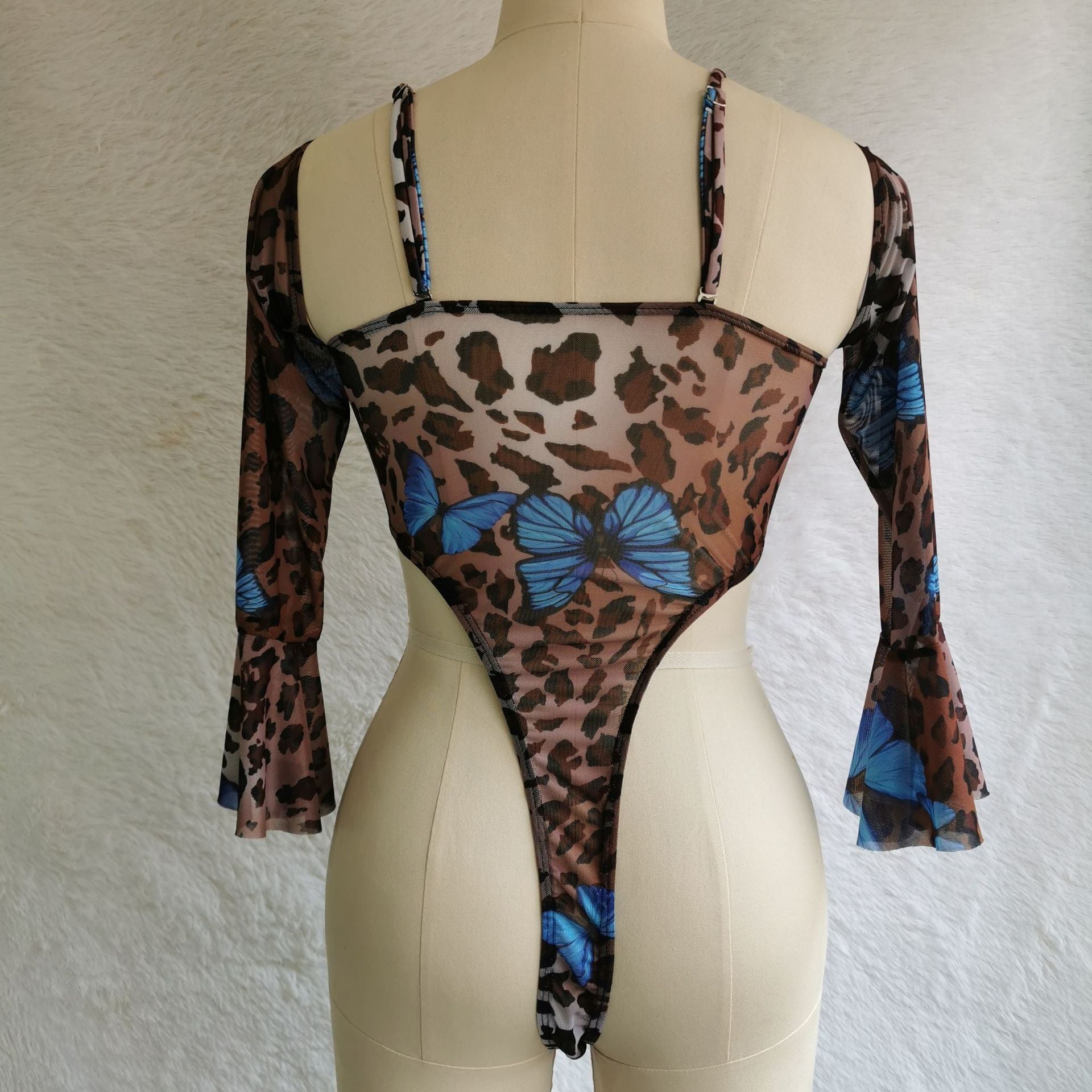 Sheer Mesh Long Sleeve Bodysuit - See Through Fitted