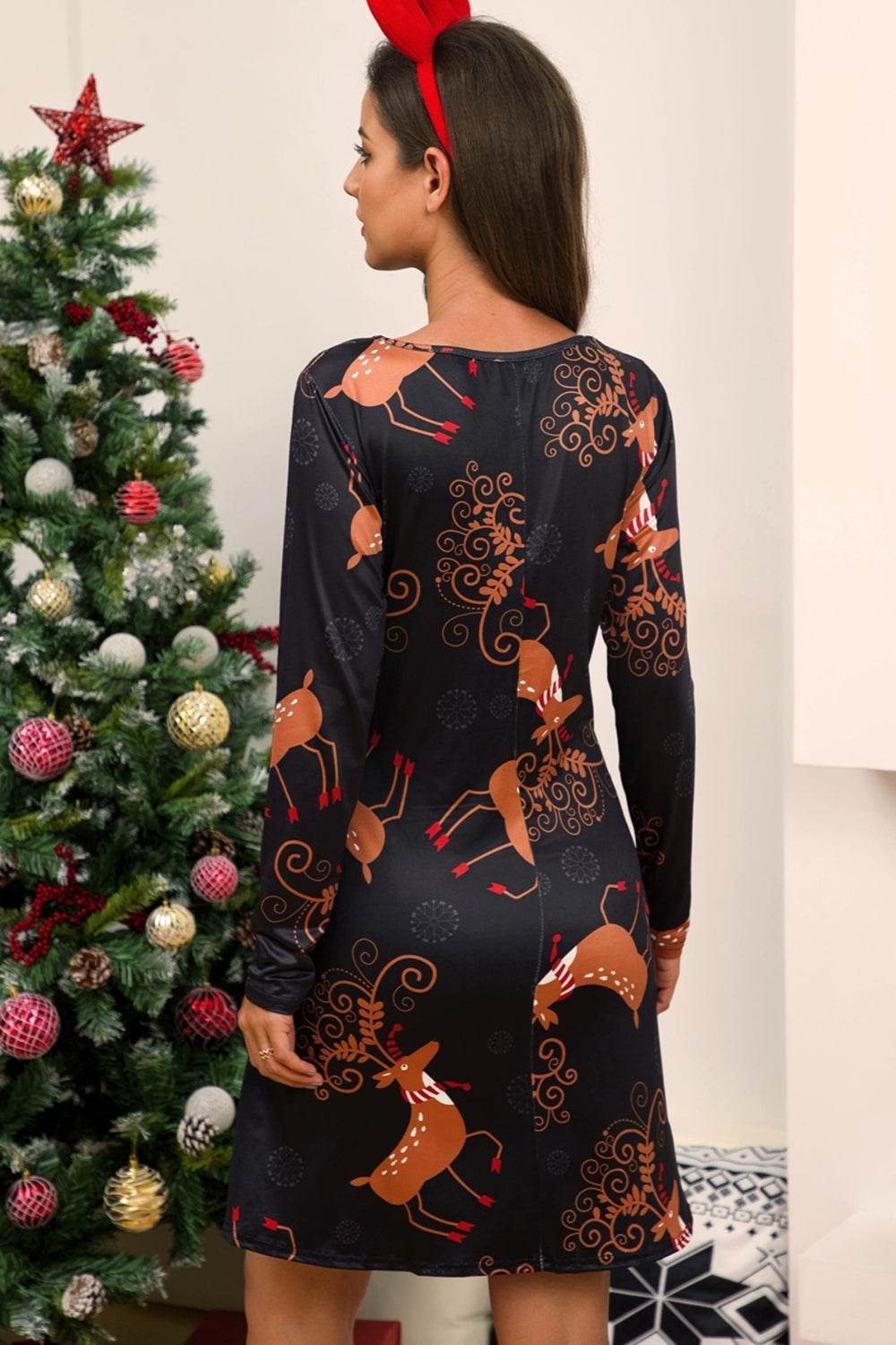 Full Size Christmas Long Sleeve Dress - Fashions Envy