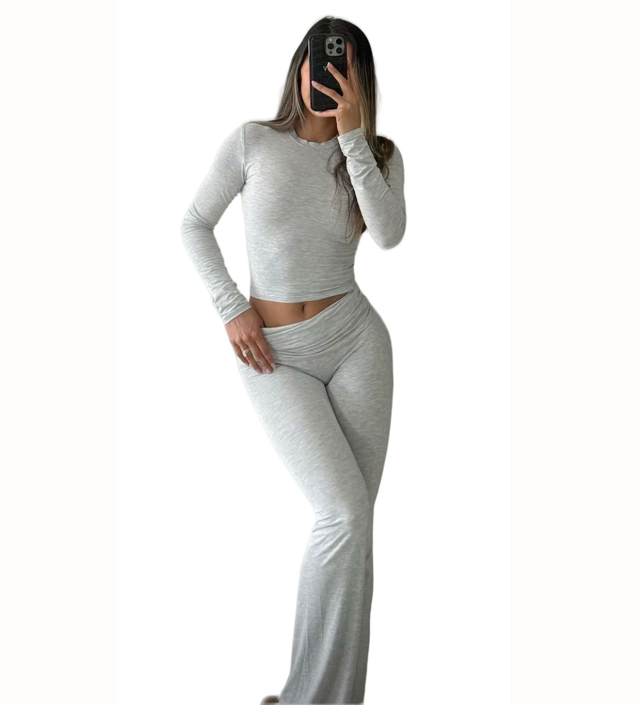 Sports Two Piece Set - High Waisted Flared Pants Streetwear