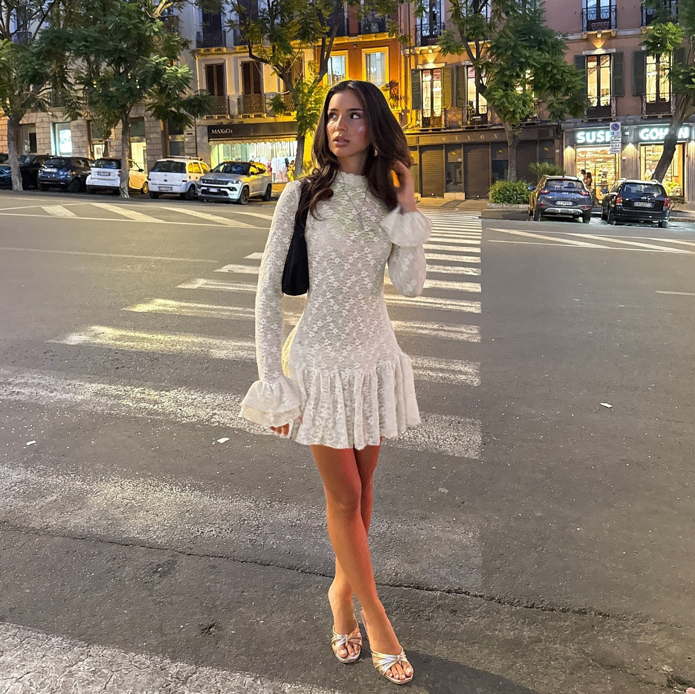 Lace Romance Dress - Sheer Long Sleeve Elegance