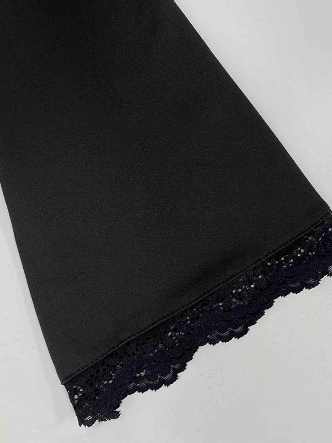 Lace Trim Bell Sleeve Tie Blouse