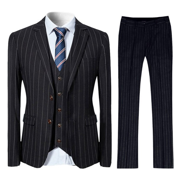 Mens Formal 3 Piece Pinstripe 2 Button Suit - Fashions Envy