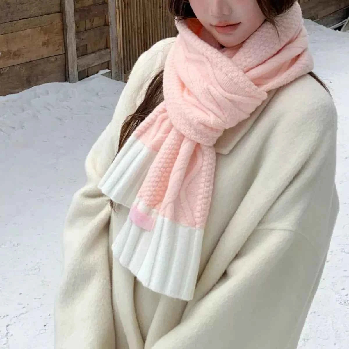 Two-Tone Cable Knitted Scarf
