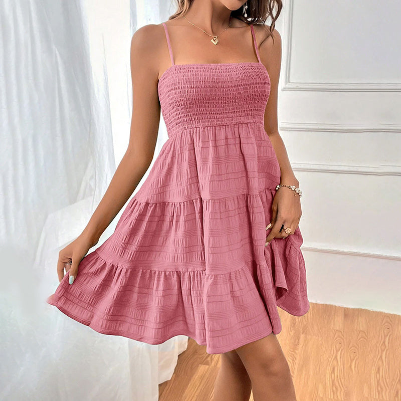 Women's Spaghetti Strap Smocked A-Line Swing Mini Dress - Elegant Summer Dress