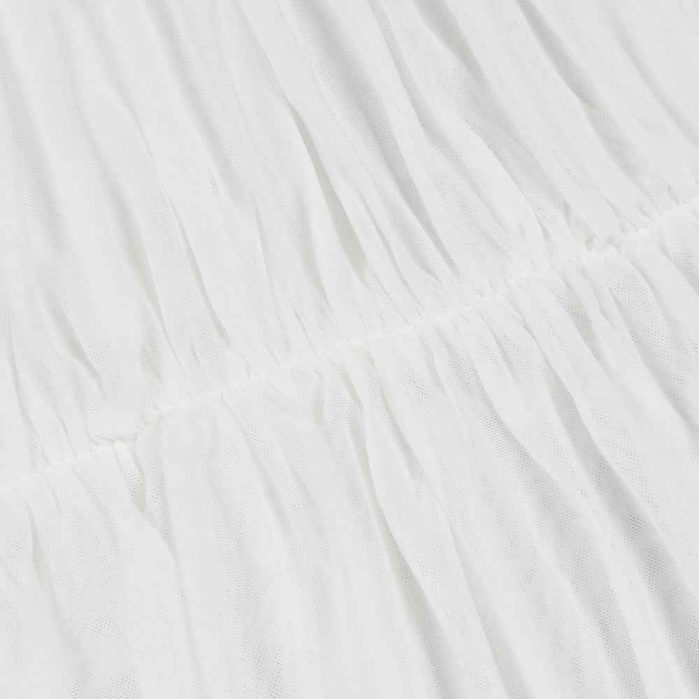 Sheer Mesh Backless Dress - White Halter Long Sleeve