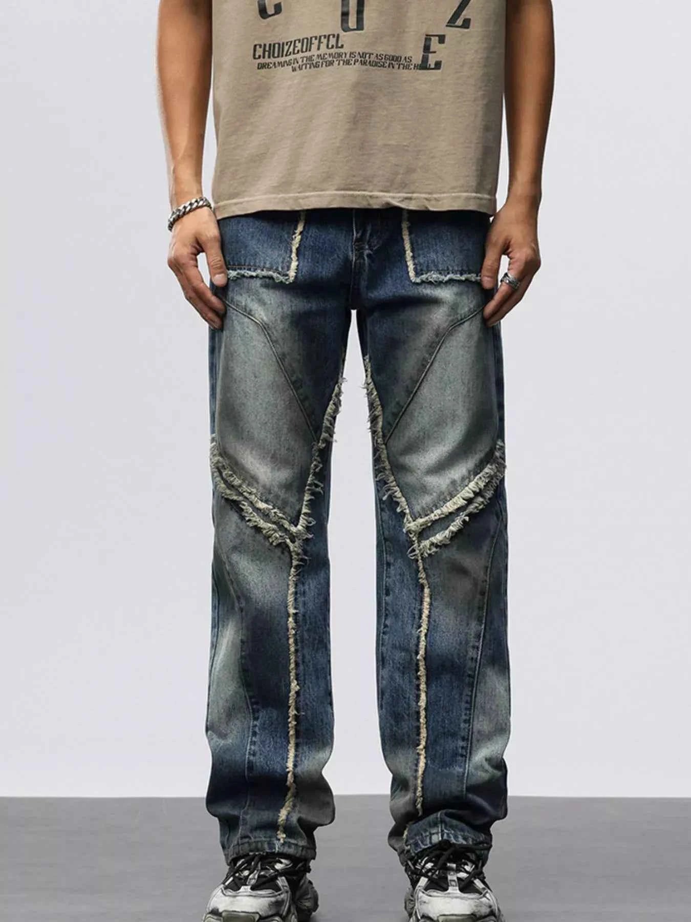 Men's Frayed Hem Wide Leg Jeans