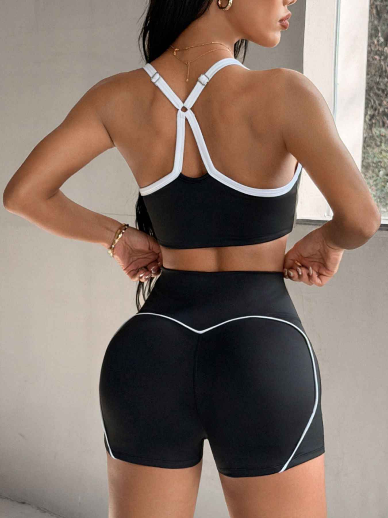 Black Contrast Trim Active Set - Cami and Shorts Two Piece