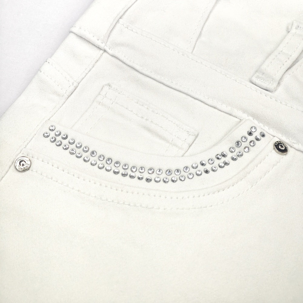 White High-Waist Bling Pocket Shorts - Stretch Denim Button Shorts