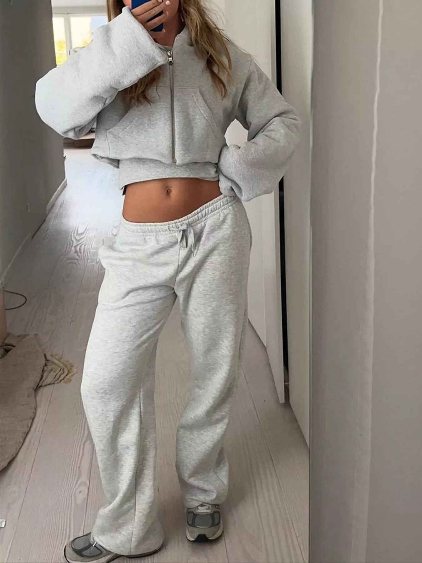 Cropped Hoodie & Sweatpants - Trendy Athleisure Set - Fashions Envy
