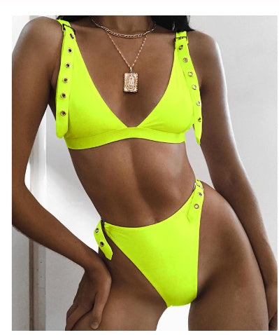 Grommet Bikini Set - Eyelet Detail Adjustable Strap Swimsuit