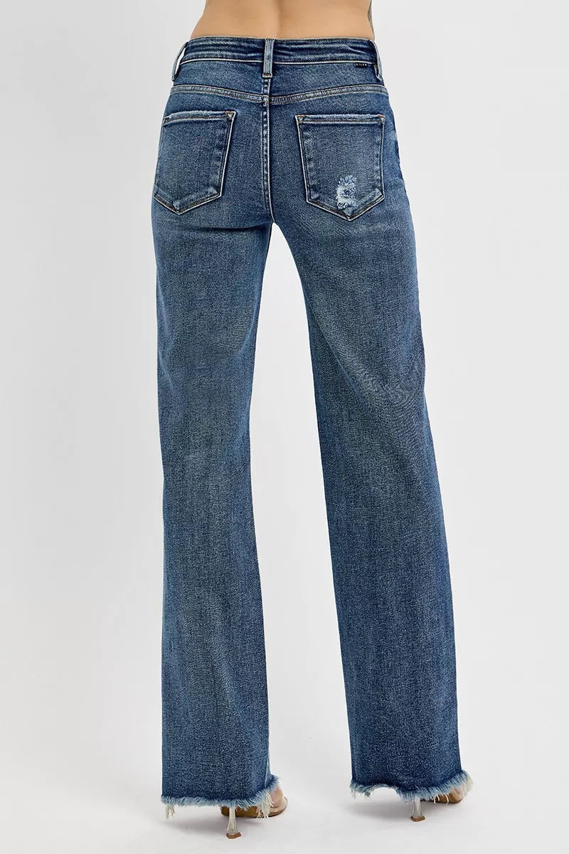 RISEN High Rise Straight Jeans - Tummy Control Long Inseam - Fashions Envy