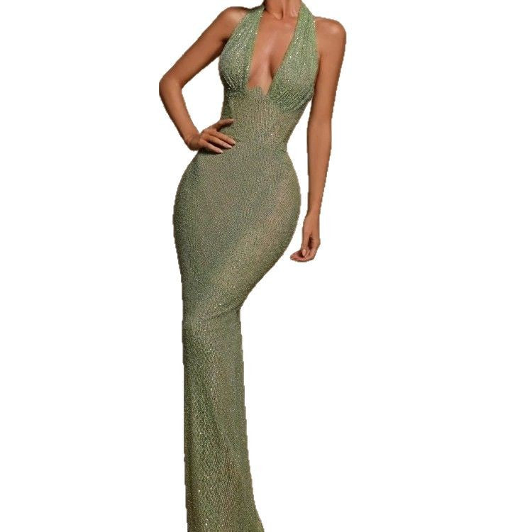Sequined V-Neck Prom Dress - Sparkle Bodycon Gown