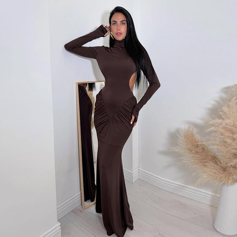 Backless solid color long dress