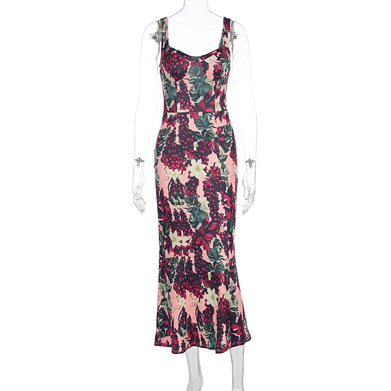 Floral Print Cami Maxi Dress - Sleeveless V-Neck Gown