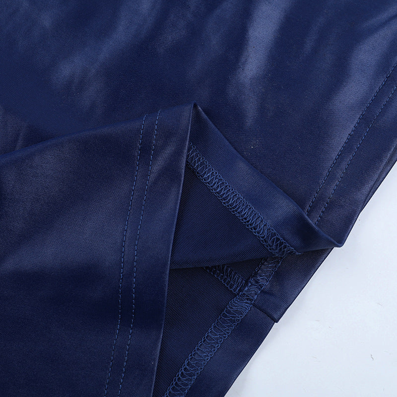 Navy Blue Maxi Dress - One Shoulder Split Hip Gown