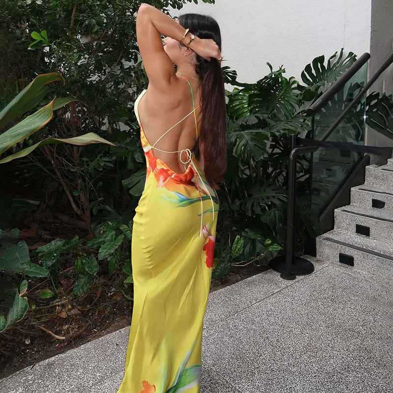 Low-cut Sexy Maxi Dress - Backless Cross-Strap