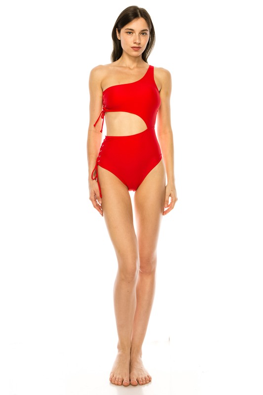 Side Lace-Up Single Shoulder One-Piece Swimsuit