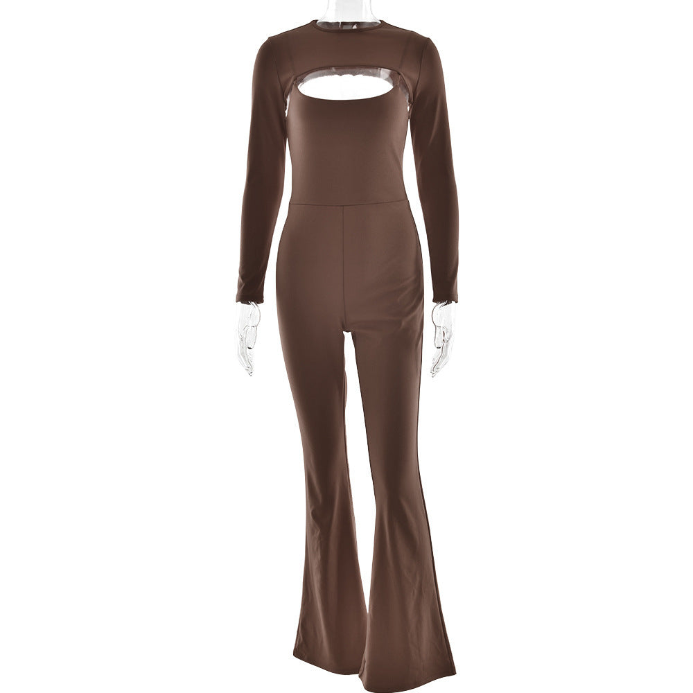Long Sleeve Jumpsuit Set - Round Neck Tight Two-Piece