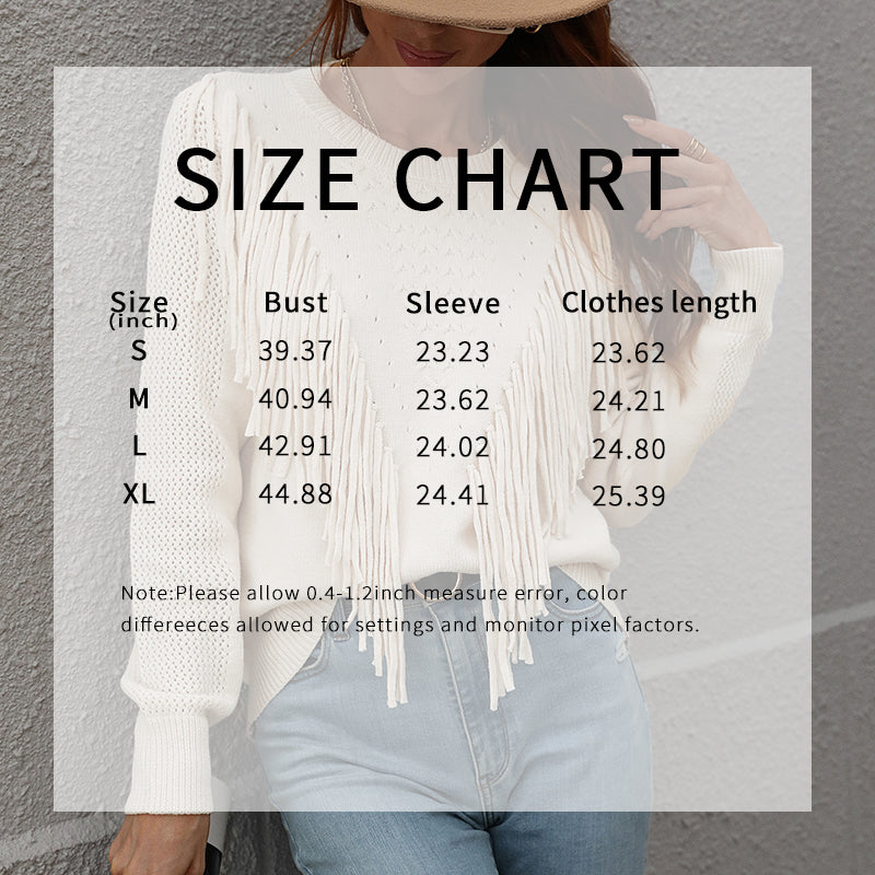 Women's Fringe Tassel Sweater - Casual Long Sleeve Crewneck Knit Pullover For Fall