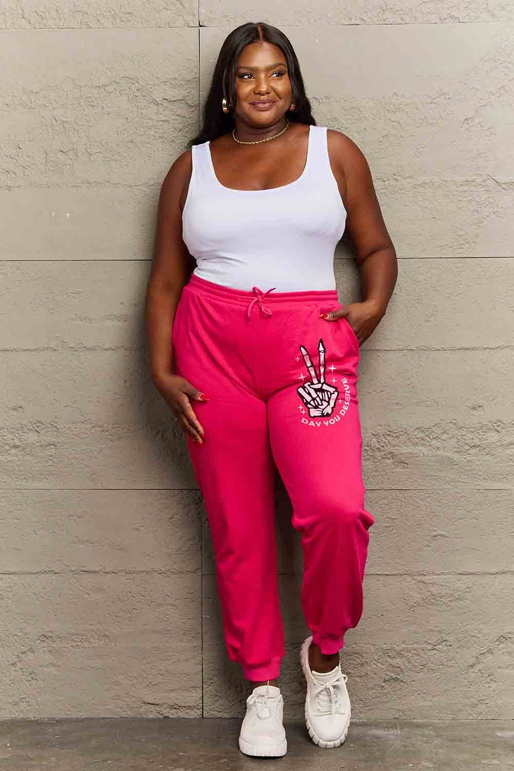 Simply Love Simply Love Full Size Drawstring DAY YOU DESERVE Graphic Long Sweatpants - Fashions Envy